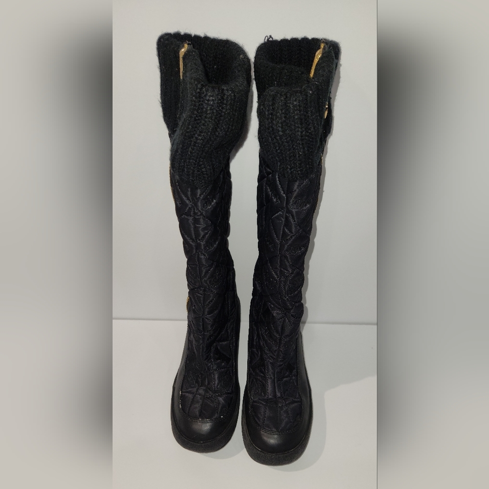 Juicy Couture Snow Zip Quilted Nylon Boots Wedge Black